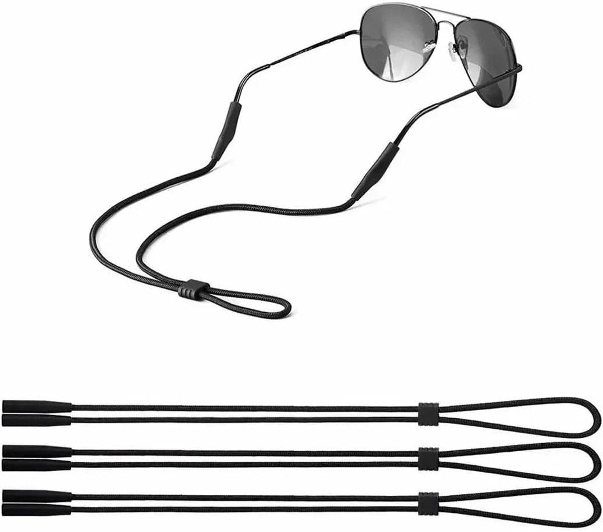 3 stuks brillenband sport, verstelbare brillenband, brilhouder met siliconen uiteinden, veilige grip brillen en zonnebrillen, voor sport, lezen en in het dagelijks leven (zwart)