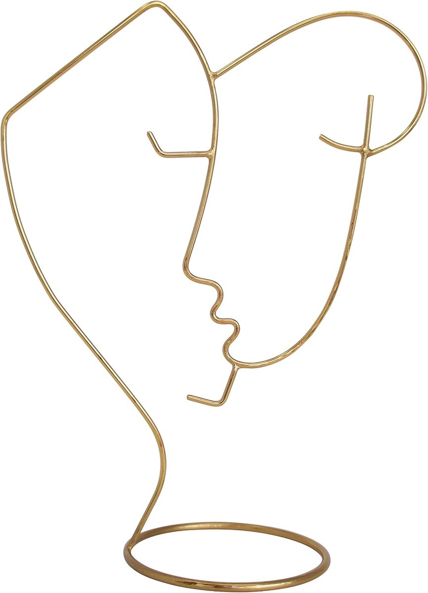 Decorative object FAVORI Faces in Gold, 18.5 x 25 cm of Iron Decorative Figure Abstract Metal Line Minimalist Art - ShopVlot