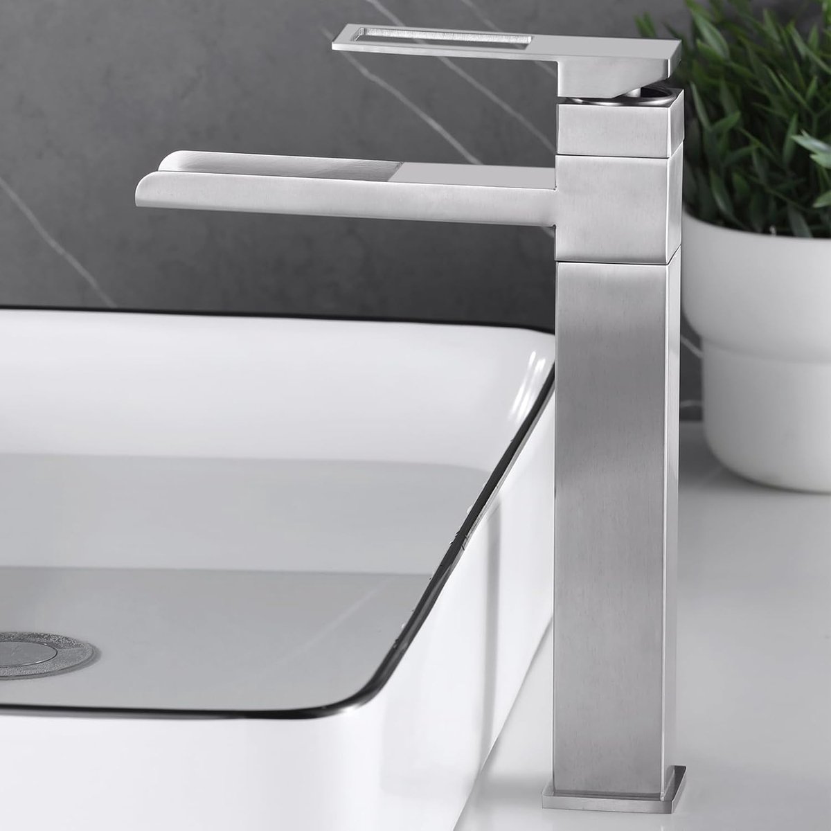 Washbasin Fittings, Mixer Tap, Basin, High Fixture, Single Lever Mixer Tap for Bathroom, 360° Rotatable, Brushed Tap - ShopVlot