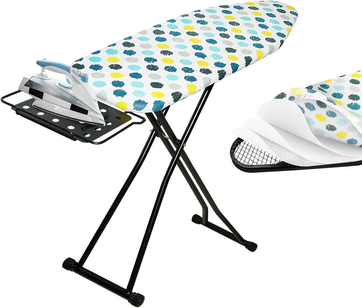 SUNDOY Premium Ironing Board, 111 x 31 cm, for Steam Iron, Extra Wide Ironing Surface 31 x 91.5 cm, Height Adjustable - ShopVlot