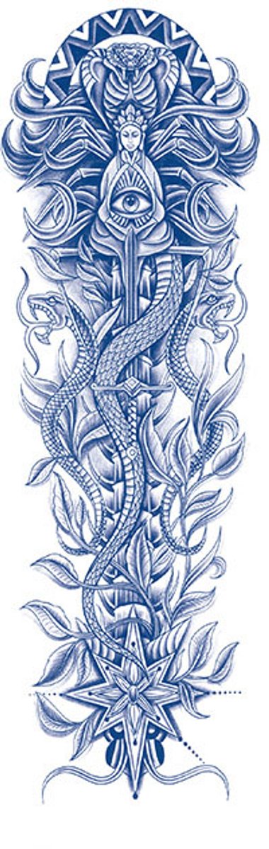 Tijdelijke sleeve tattoo alziend oog slang 2 weken