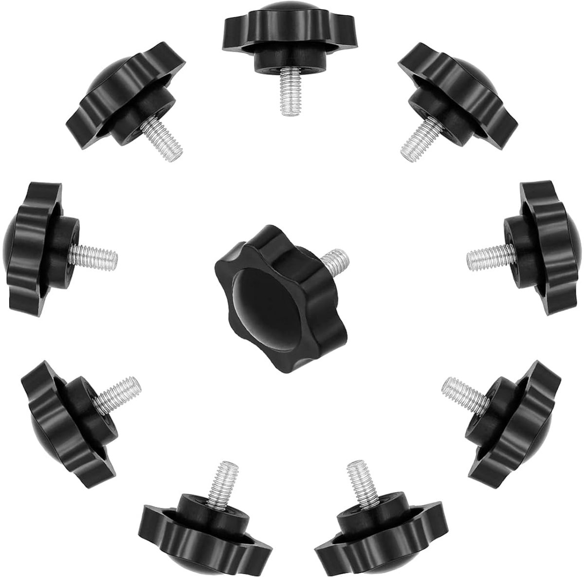 10 stuks M6 x 12 mm zeshoekige kunststof kop sterschroef | Zwarte handgreep stergreepschroef, schroefdraad vervanging ster hand, handstartschroef, mechanische vergrendelingsschroef