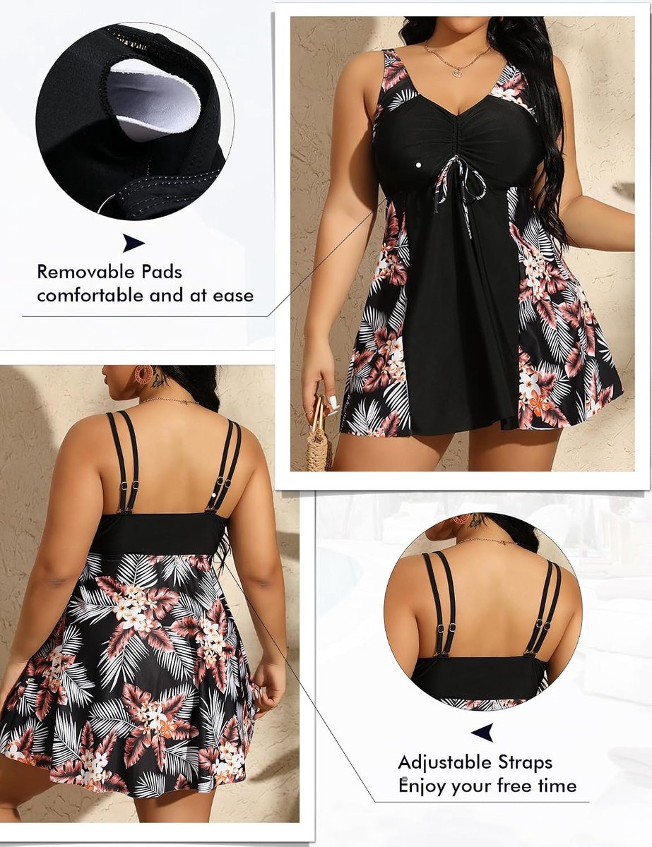 Tankini voor dames, grote maten, V-hals met hoge taille, badpak met shorts, buikweg, badmode voor zomer 2025