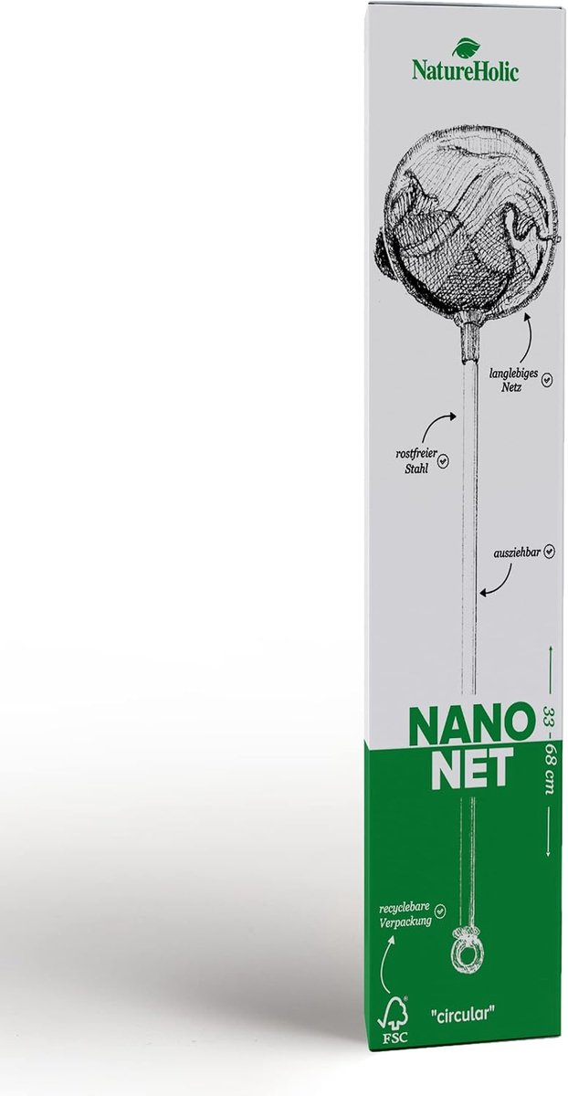Nano-schepnet - Nano Pro Net - telescopisch schepnet / net - extra donker net - in lengte verstelbare steel - drie verschillende vormen van schepnet - roestvrij staal, schepnet zwart: rond — afbeelding 5