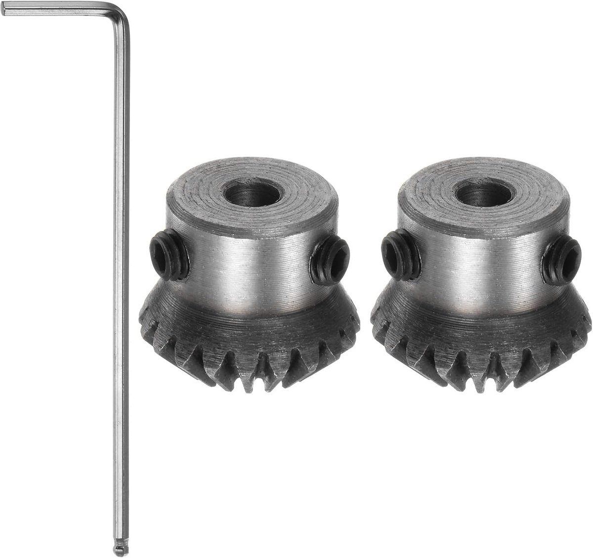sourcing map Kegelwiel, 2 stuks, 1 m, 20 tanden, 5 mm, asgat 1:1, kegelvormig kegelwiel, tandwiel, 45# staal, 1 module, 90° stuurwiel met M5 bevestigingsgat voor hardware, mechanische rotatie