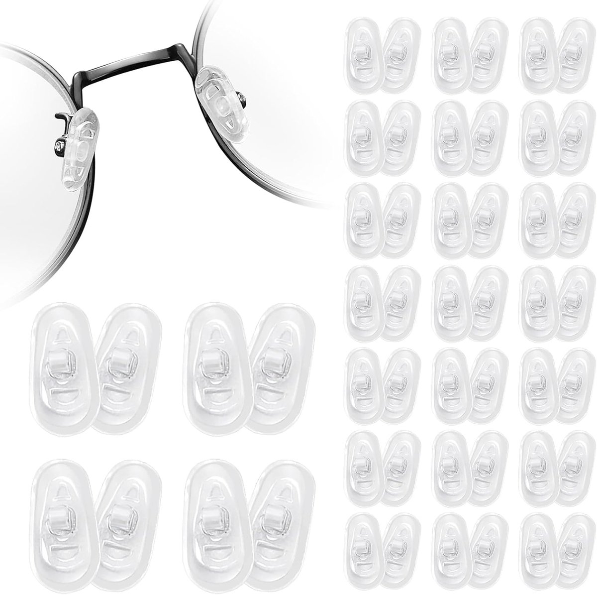 Neuspads voor brillen, antislip, zachte neuspads om in te steken, transparante reserveonderdelen voor brillen, hypoallergeen en ademend, perfect voor langdurig gebruik