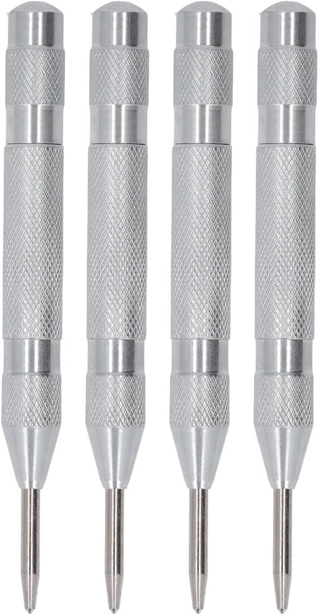 4-delige Automatische Centerpons, Stalen Lengte Centerpons, Hogesnelheidsstaal Centerponsset, Push-type Kit (SILVER)