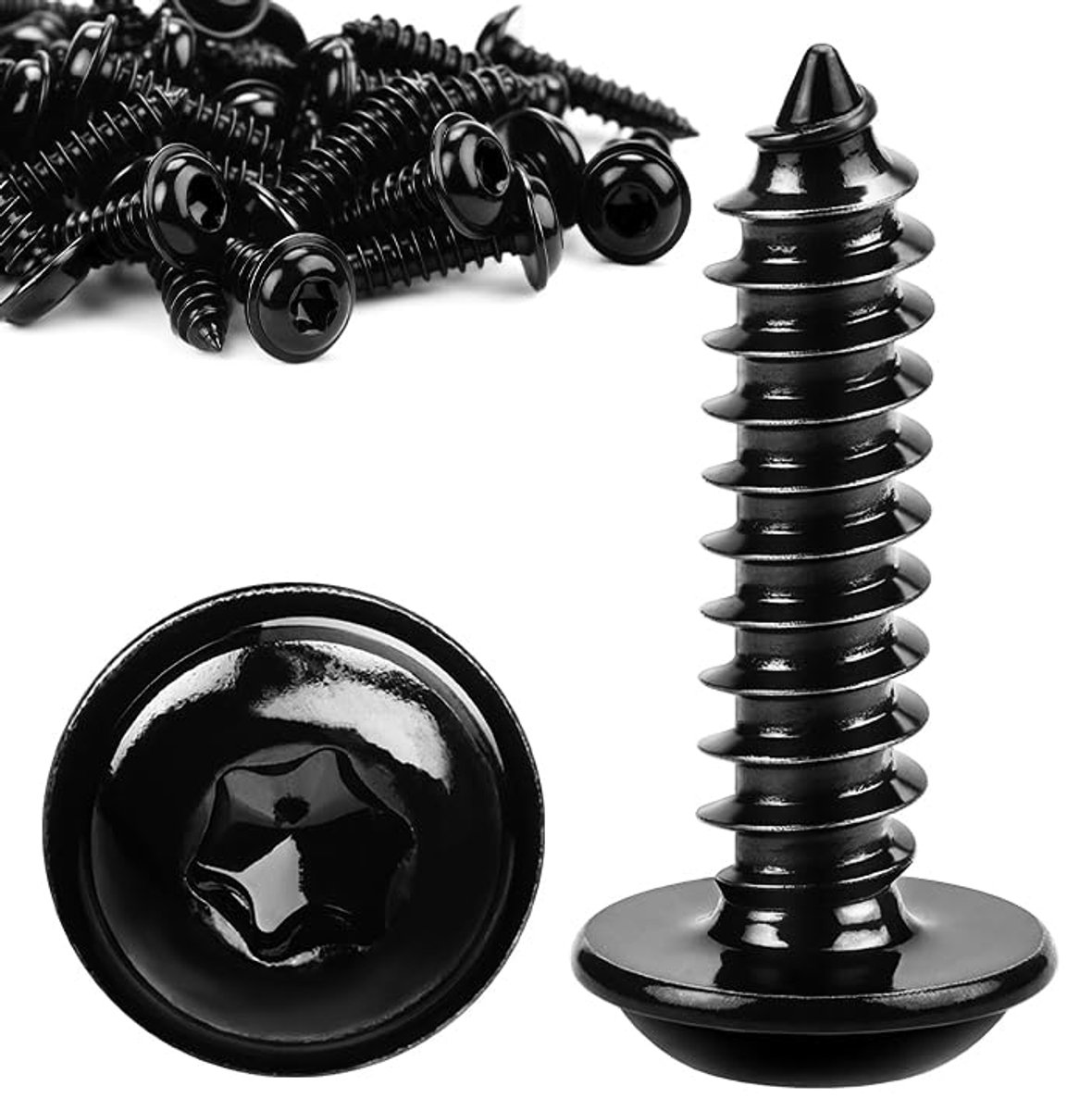 60 stuks schroeven, zwart, M3 x 18 mm, houtschroeven, plaatschroeven, zwart gegalvaniseerd, lenskopschroeven, platte kop, zelftappend met schijf voor akoestische panelen, 304 roestvrij staal, TORX