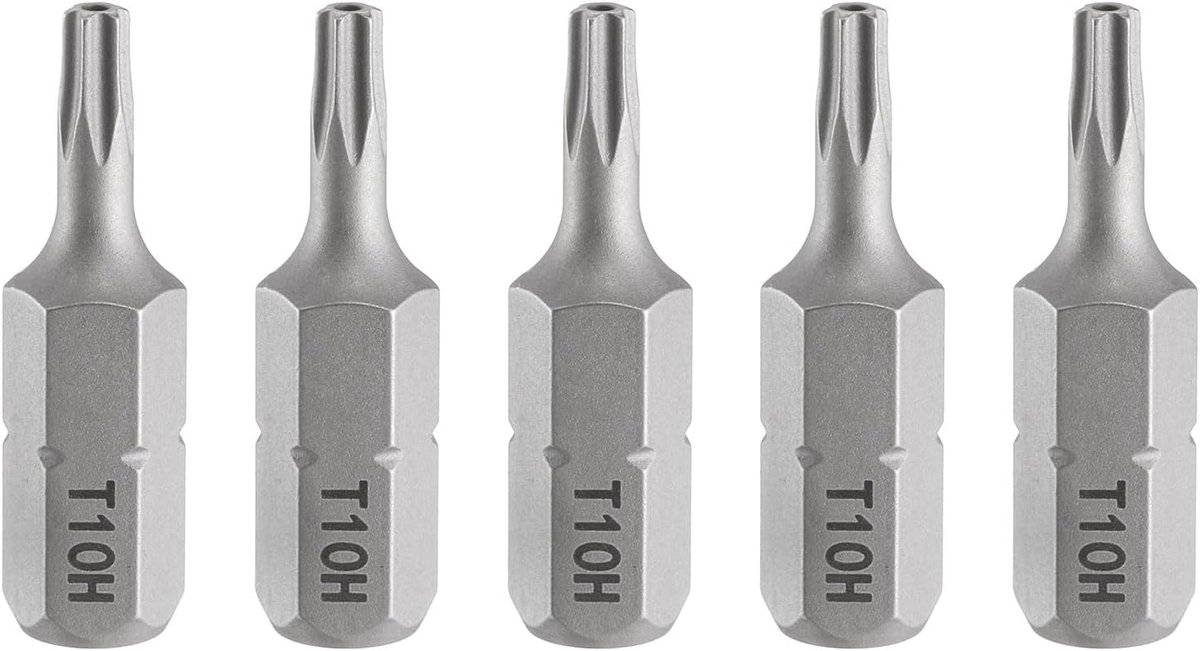 5 stuks T10H Torx schroevendraaierbit 1/4" zeskantschacht 25 mm lengte magnetische ster 6-punts kop zeskantige bits S2 stalen schroevendraaierbit met gat voor elektrische schroevendraaier