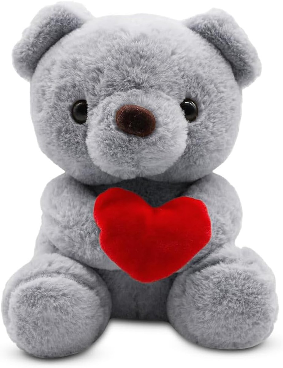 Teddybeer met liefde, 23 cm pluche beer, zacht en rond pluche, zacht cadeau voor mama, kind, verjaardag, Valentijnsdag en woondecoratie (grijs)