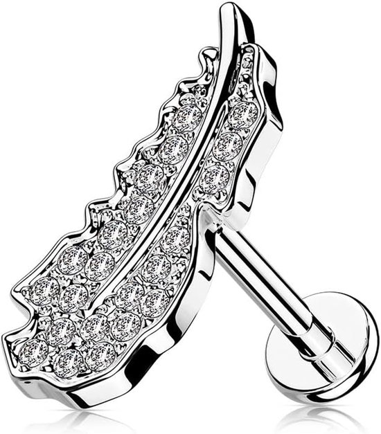 1 kraakbeen oorsteker, veer, zilver, goud, roségoud, pavé, zirkonia, heldere piercing-s chirurgisch staal, schroefsluiting, staaf, 6/8 mm lang, 6 mm, Roestvrij staal — afbeelding 4