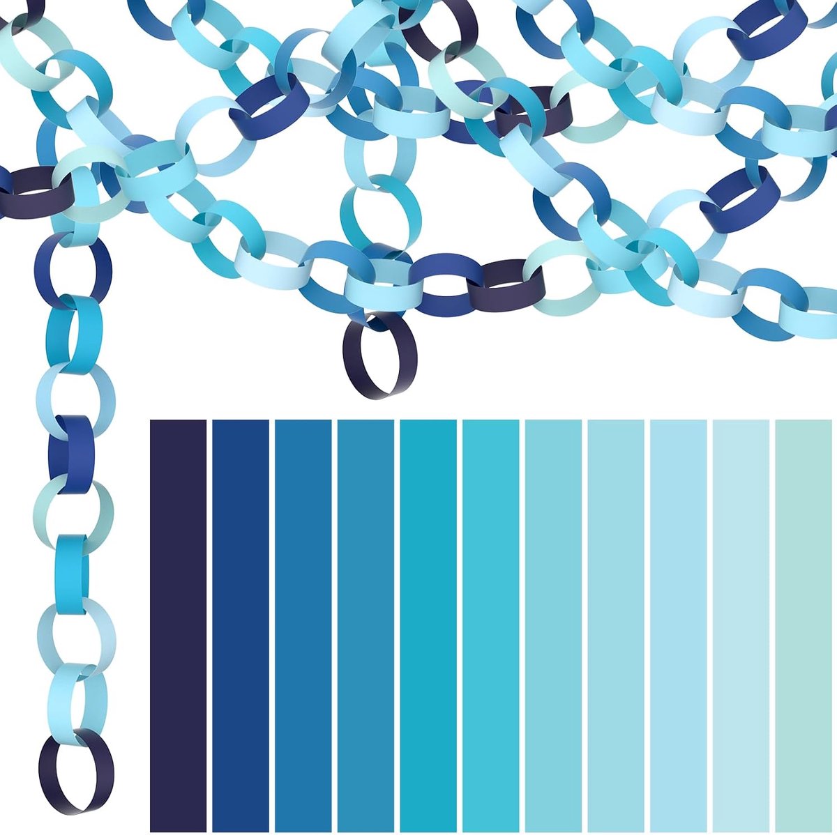 660 stuks papieren slingers in heldere kleuren, papieren strepen voor klaslokalen, thuis en feestdecoratie (blauw)
