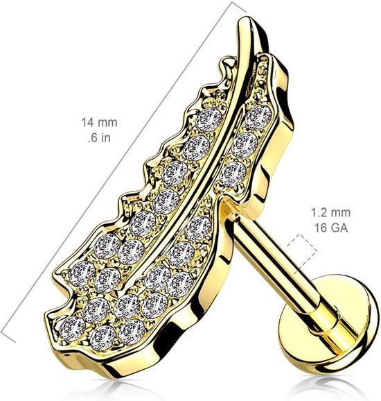 1 kraakbeen oorsteker, veer, zilver, goud, roségoud, pavé, zirkonia, heldere piercing-s chirurgisch staal, schroefsluiting, staaf, 6/8 mm lang, 8 mm, Roestvrij staal — afbeelding 4