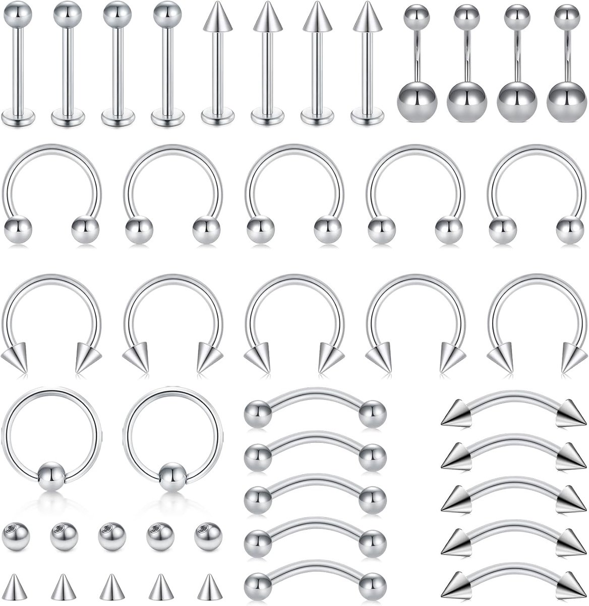 Incaton Sieraden voor vrouwen en mannen, , wenkbrauwen, lippen, navelpiercing, neus, tragus, navelpiercing, 6 mm, 8 mm, 10 mm, 12 mm