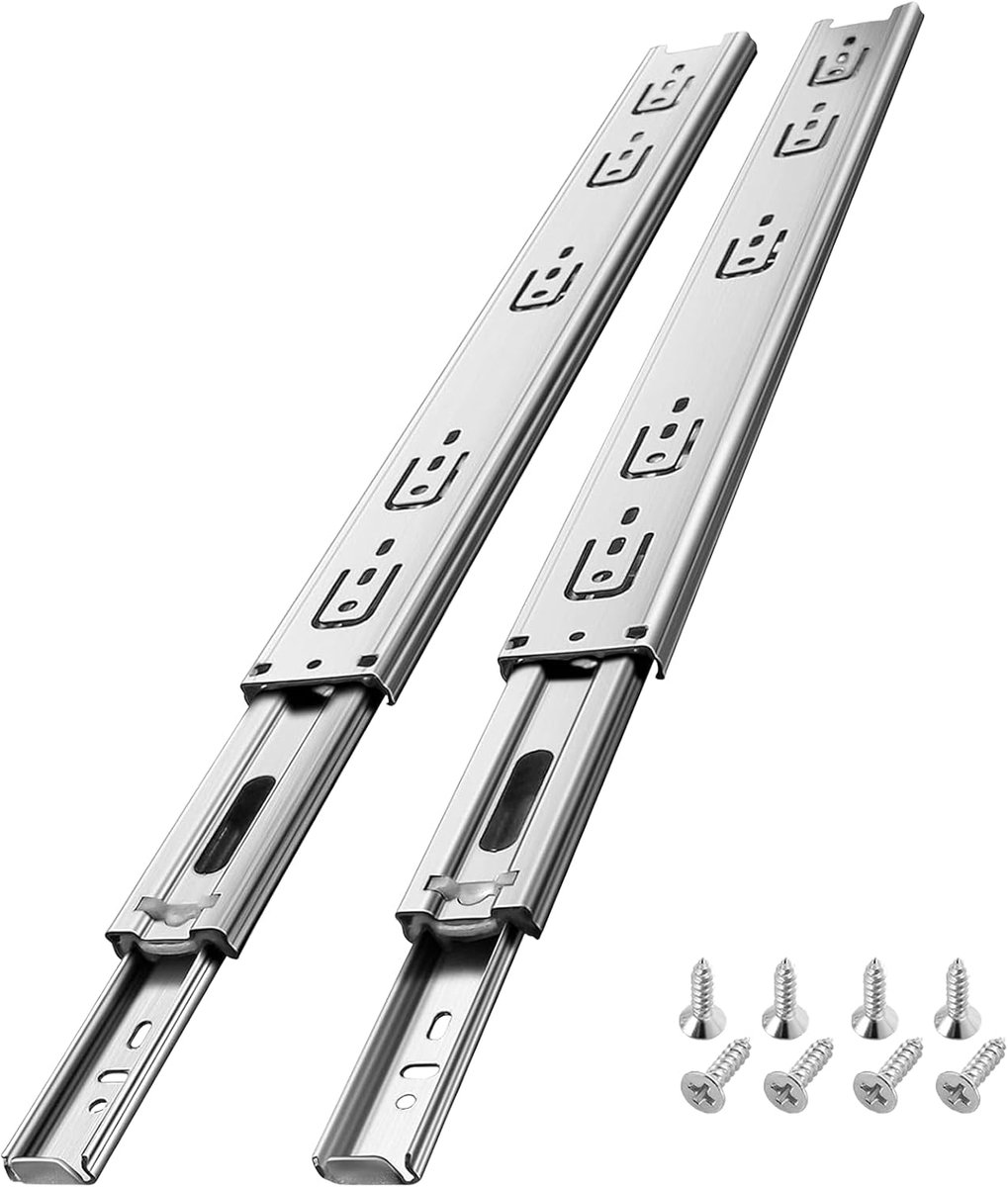 Roestvrijstalen lade-lopers volledige verlenging 250 mm keukenkast zijmontage kogellager lade dia's vervanging zware 45 kg laadcapaciteit 1 paar (2-pack)