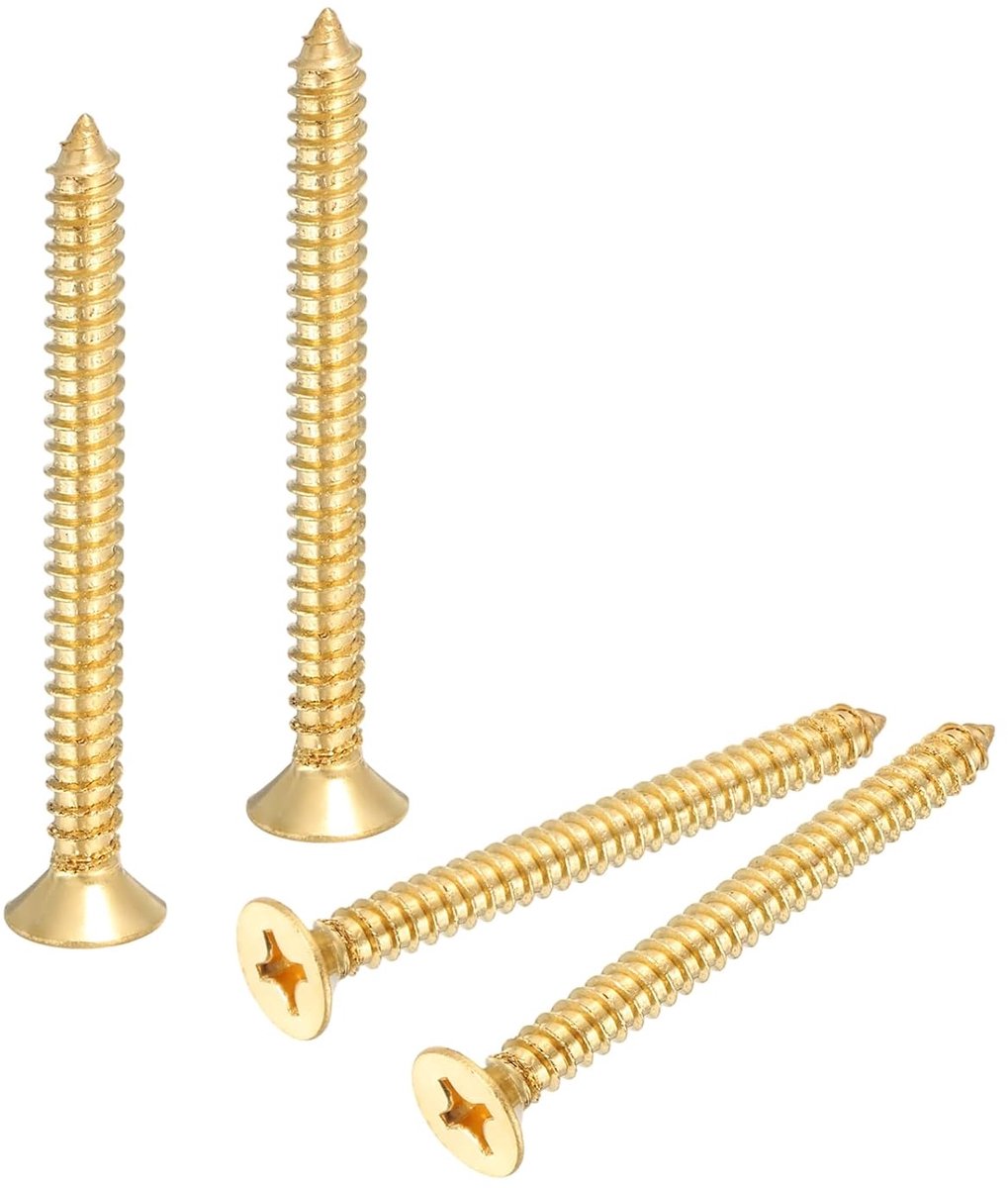 Houtschroeven M6 x 60mm Zelftappende Phillips Houtschroeven Messing Voor Deurscharnieren, Handwerk Van Hout (Goud, Set Van 4)