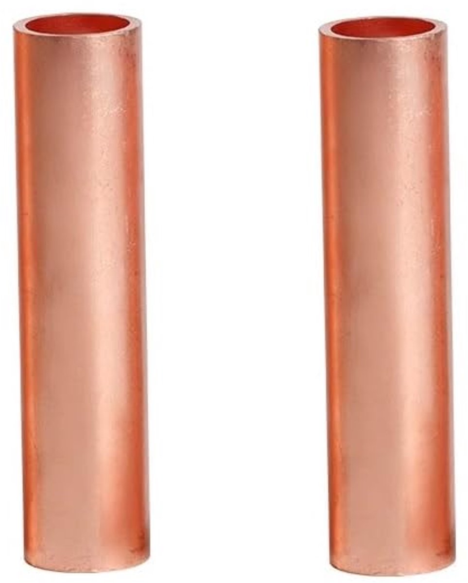 2 stuks koperen buis, ronde metalen buis, 50 mm², koperen ronde buis, holle koperen buis voor kabelverbinding, koperen buis