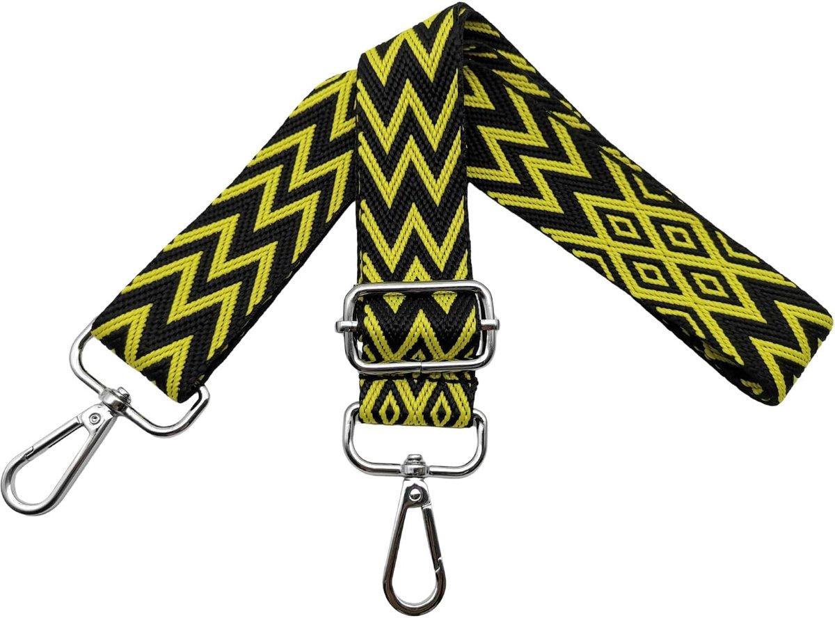 Tasriemen om te wisselen, verstelbare schouderriem voor tassen, tasriem breed, 3,8 cm, schouderriem met karabijnhaak, zilver, schouderriem voor dames, doe-het-zelf tas, zwart/geel, X27