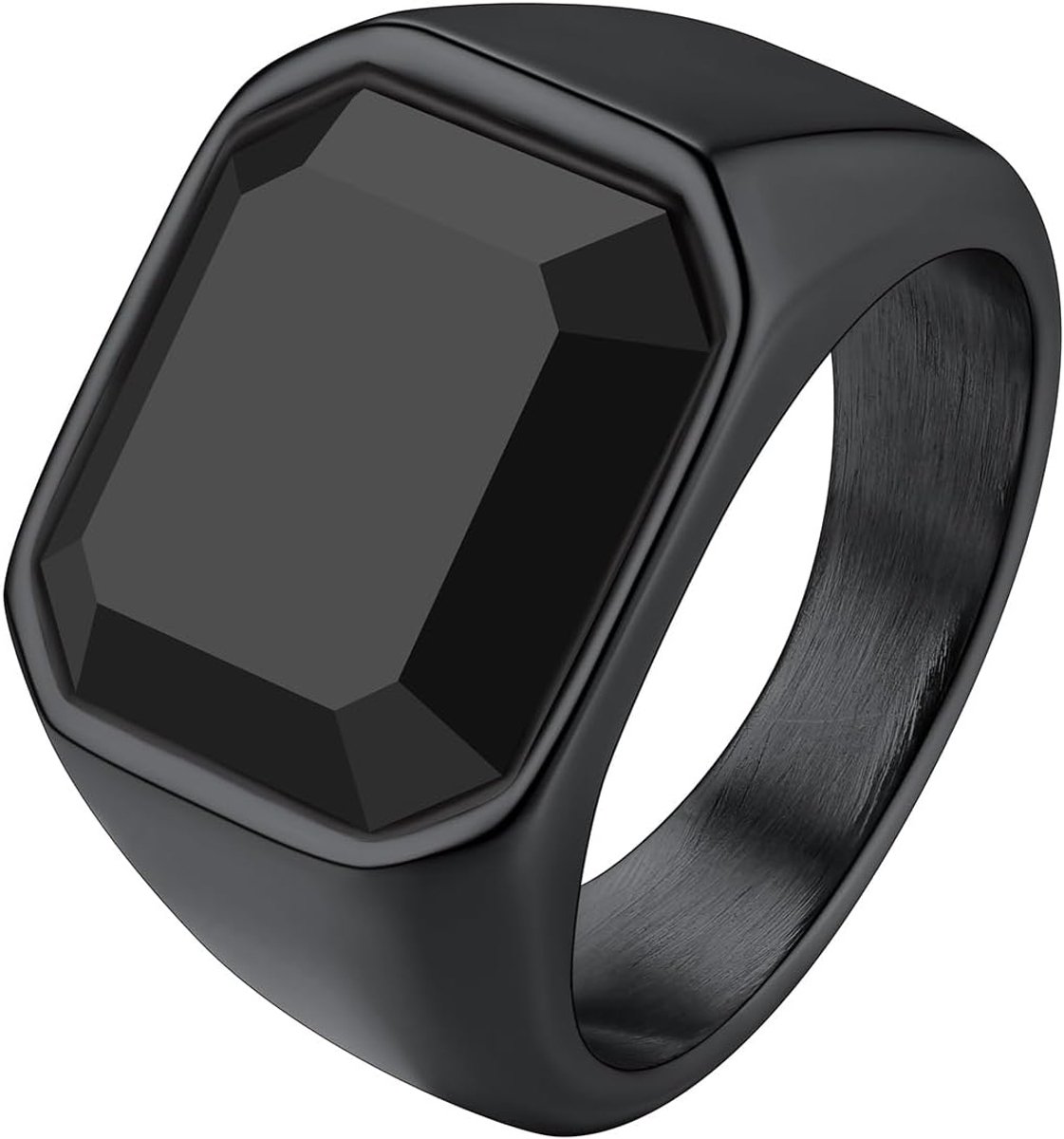 Vierkante onyx ring voor dames en heren, gepersonaliseerde roestvrijstalen ringen, zilver/zwart/goud, maat 7-14, geschenkverpakking