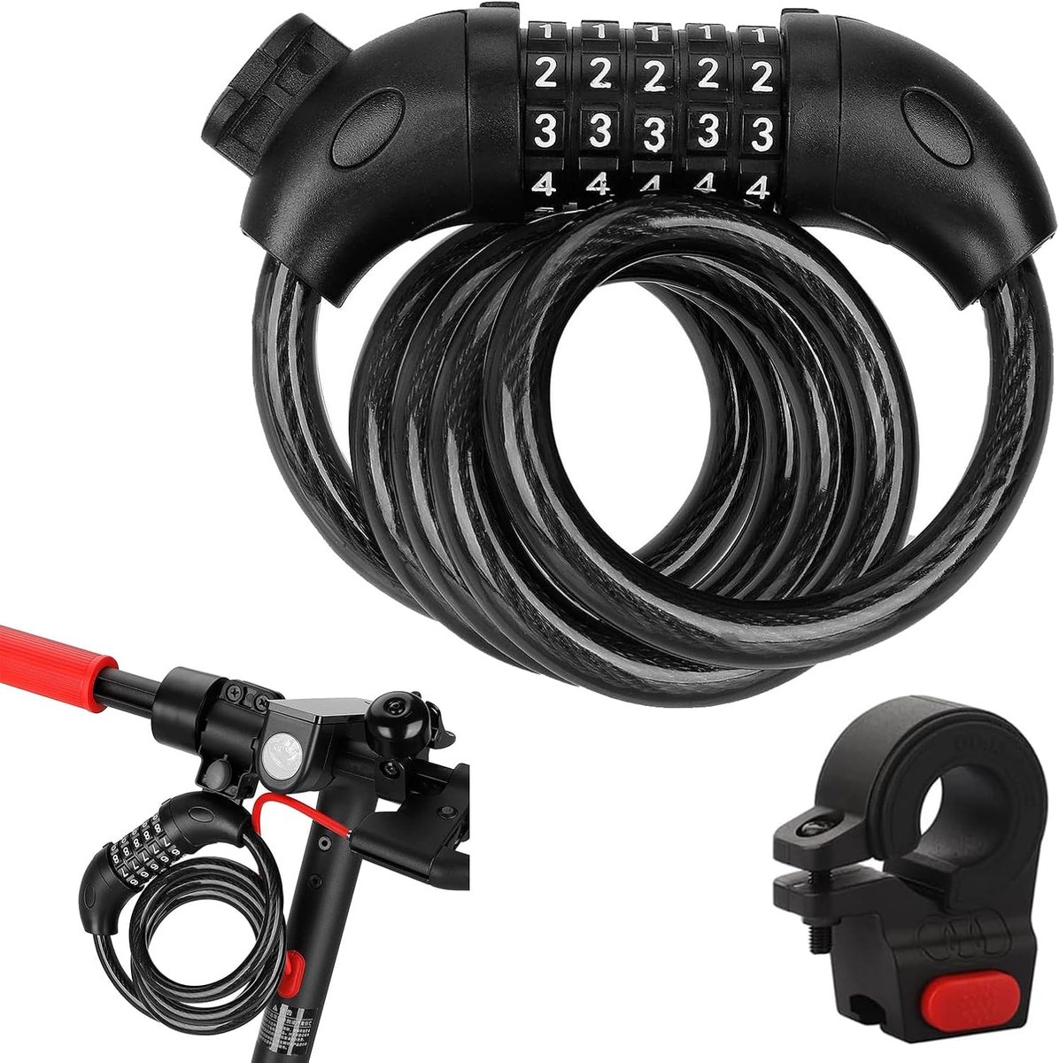 4-cijferig fietsslot, kabelslot, compatibel met Xiaomi M365/Pro2/Max/ES/GXL Essential scooter/fiets/motorfiets, 1,2 m/12 mm, anti-diefstal, ideaal cijferslot