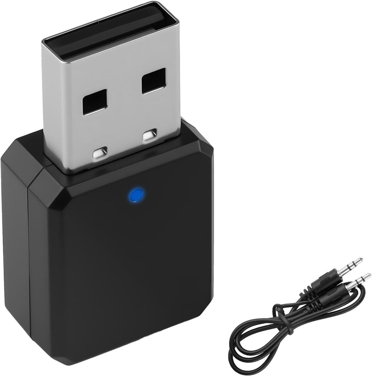 Bluetooth Adapter USB 5.1 met AUX-uitgang en USB, draagbaar, plug and play, bluetooth-ontvanger met 3,5 mm audio, voor hoofdtelefoon, tv, auto en muziekapparatuur, handsfree-installatie