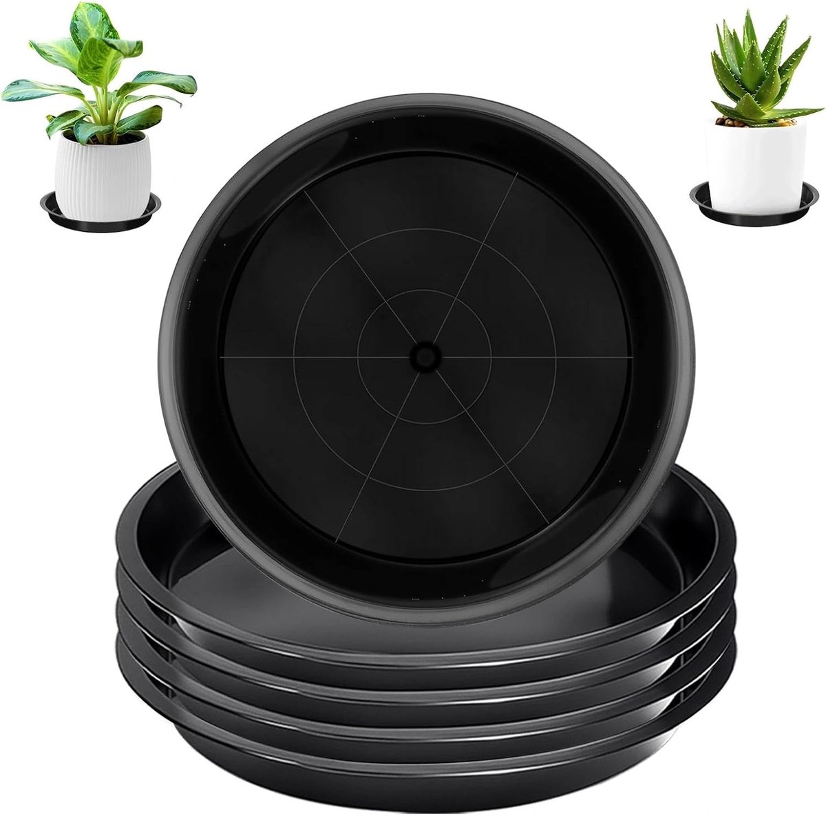 Schotels 20 cm - Weerbestendige Ronde Plantenonderschotels voor Binnen- en Buitenplanten - Zwart
