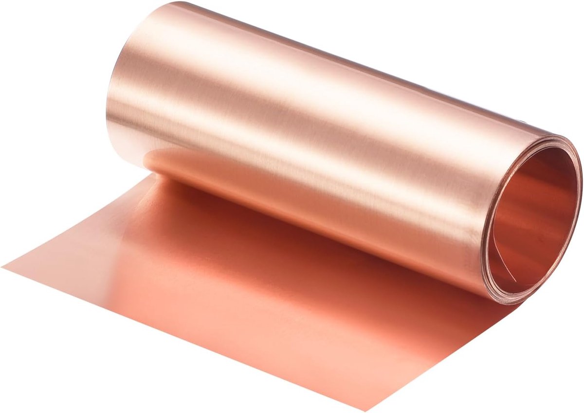 Rol koperfolie, 2000 mm x 90 mm x 0,1 mm, puur koperen strip, 99,9%, knipperlicht van metaalfolie voor doe-het-zelfprojecten, elektriciteit (verschillende maten)