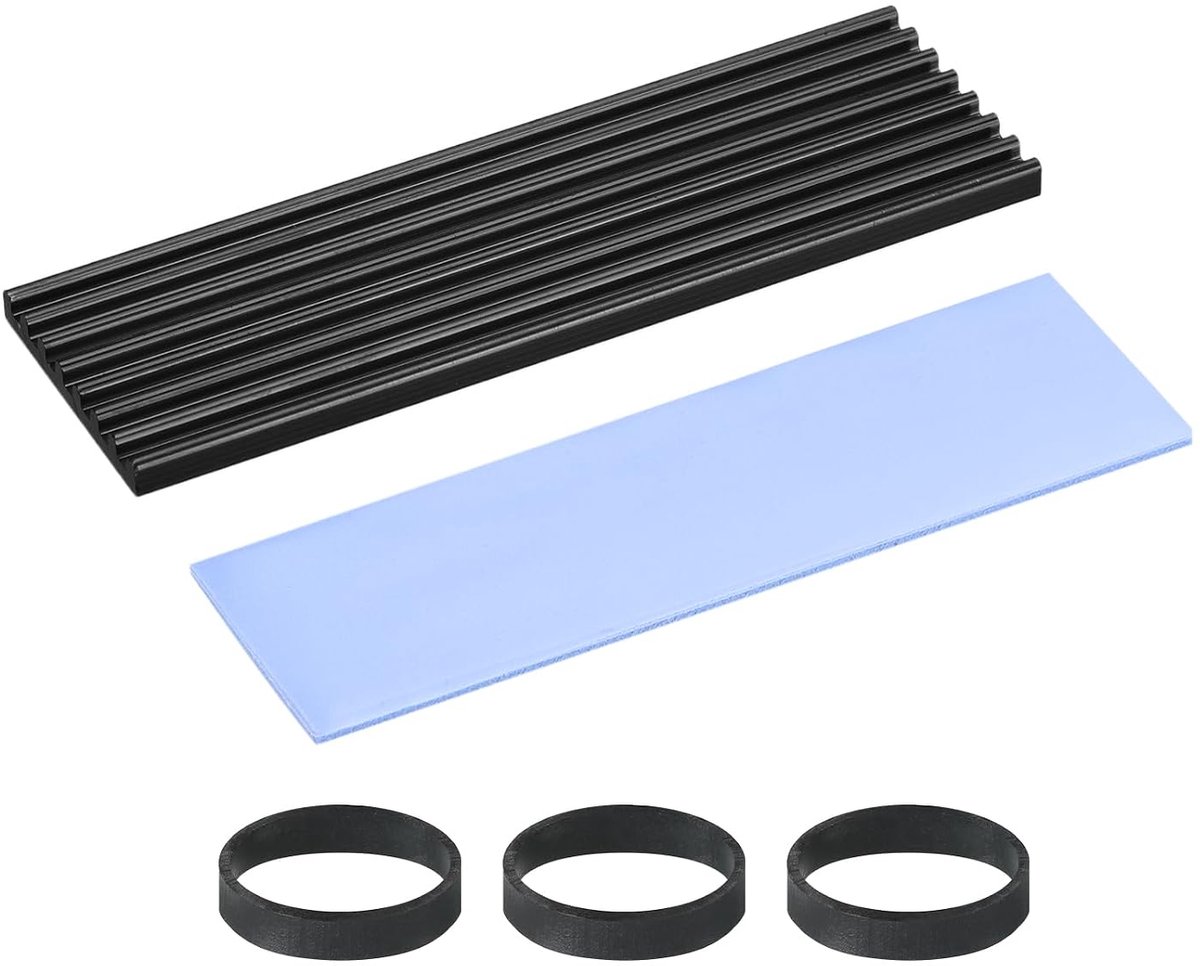 Koellichaam M.2 2280 Nvme SSD 70 x 22 x 3 mm, radiator koeler van aluminium koelvleugels met thermische pads/band/rubberen ring voor CPU LED, zwart