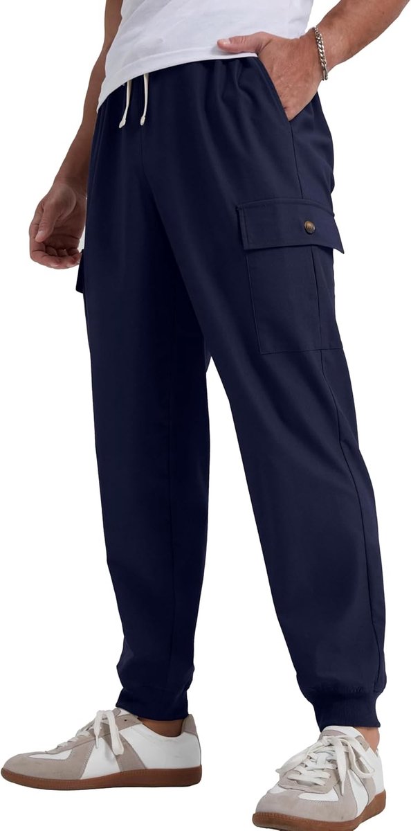 Werkbroek voor heren, verstelbare tailleband, trekkoord met 5 zakken voor workout, fitness, joggen