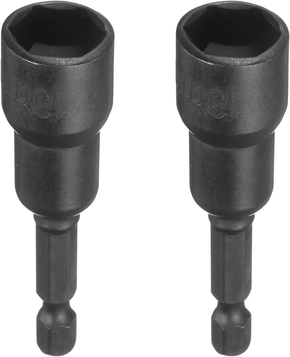 2 stuks magnetische zeskantige bits, 13 mm, CR-V staal, krachtschroevendraaierbits, steeksleutelgereedschap met 1/4 inch snelwissel-zeskantschacht en slagboorschroevendraaier, zwart