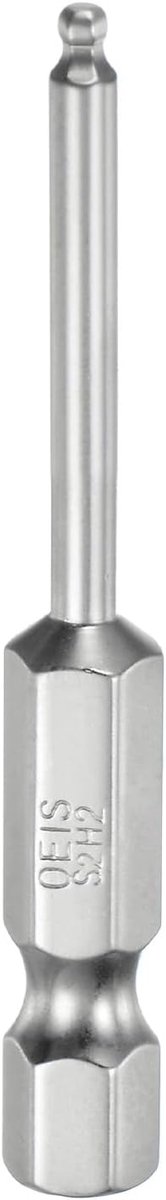 Set zeskantschroevendraaierbits kogeleinde 2 mm (H2.0) maat 1/4 inch zeskantschacht 50 mm (2 inch) lengte magnetische kogelkop staal S2 metrisch