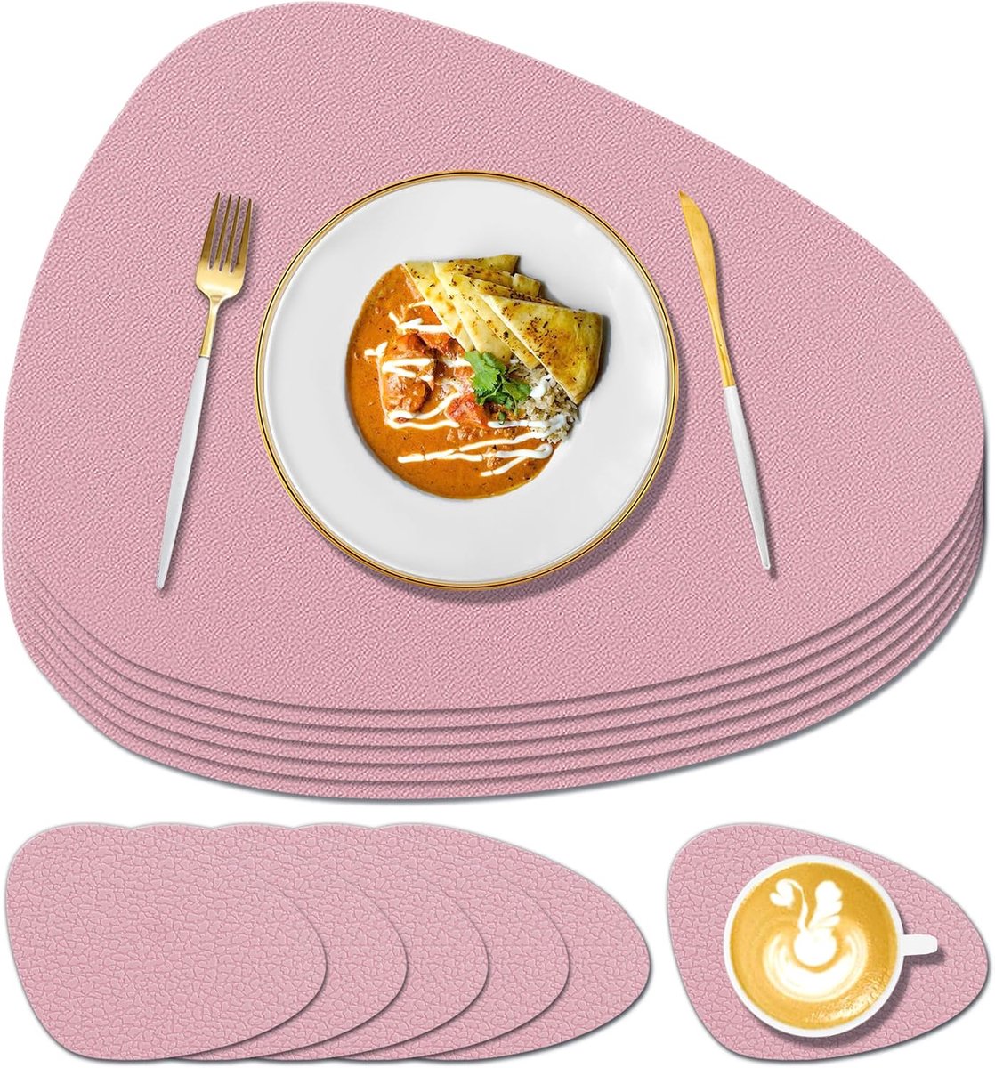 Placemats en onderzetters, hittebestendig 230,2 °C, anti-slip textuurdesign, gemakkelijk te reinigen, afwasbare placemats voor thuis, restaurant, keuken, tuintafel voor