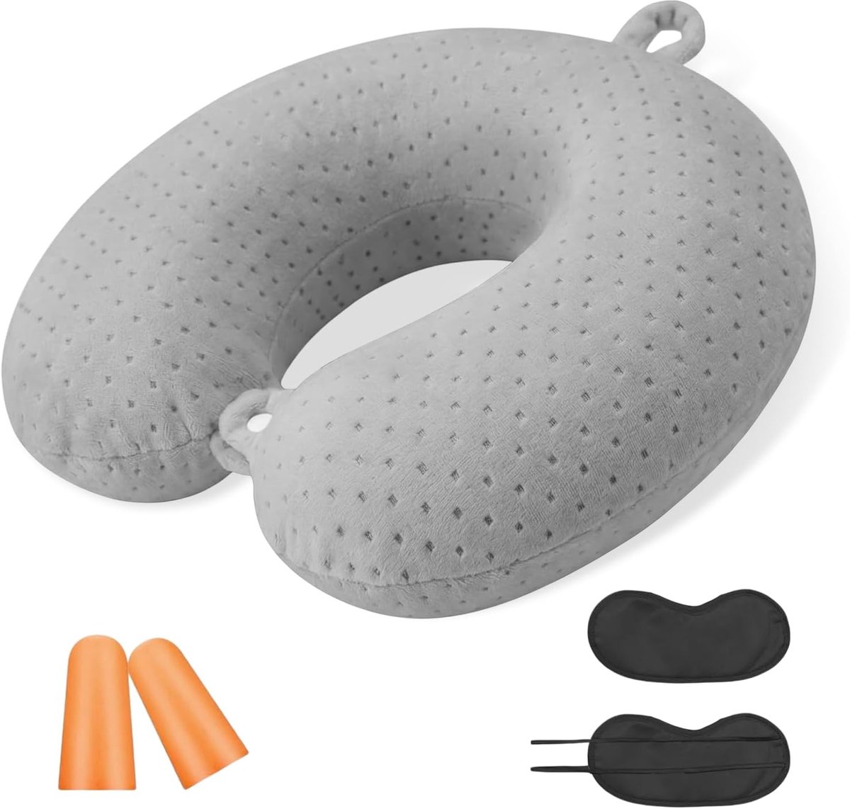 flintronic Reiskussen voor volwassenen, traagschuim, nekkussen, vliegtuig, U-vormig, compact voor nek- en hoofdondersteuning, kussen voor vliegtuigstoel, auto, thuis, kantoor, slaap, grijs