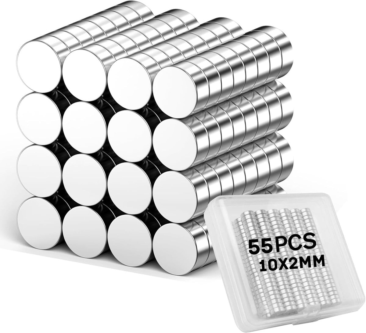 Magneten voor ambachten sterke kleine magneten, ronde koelkastmagneten, neodymium magneten, 10 x 2 mm, voor koelkast, whiteboard, magneetbord, 55 stuks