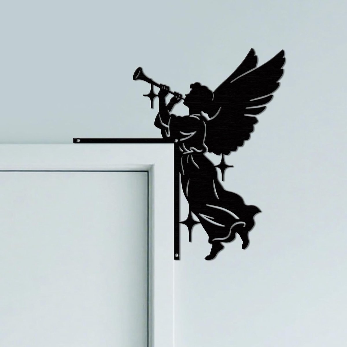 Engel deur topper teken muurkunst decor, 25 x 25 cm metalen uniek hangend bovendeurframe hoekaccent voor thuis woonkamer voordeur hal slaapkamer badkamer entree