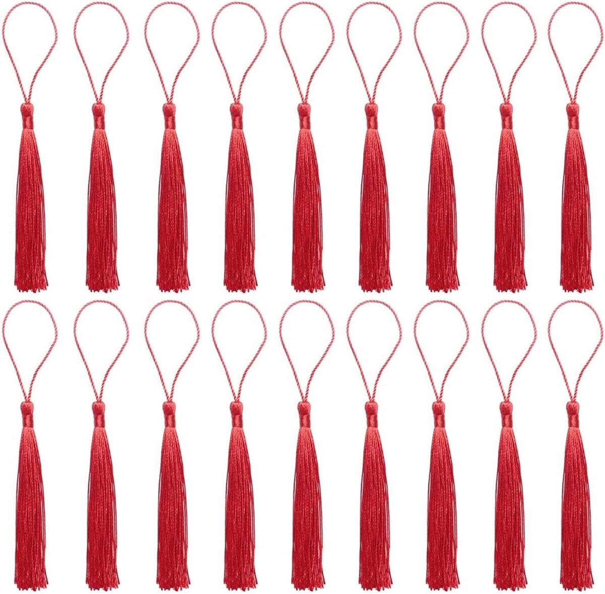 100 stuks kwasten, zacht, zijdeachtig, handgemaakte mini-kwasten voor bladwijzers, hangers, sieraden, doe-het-zelf knutselaccessoires, sleutelhangers, accessoires, kledingdecoratie, rood