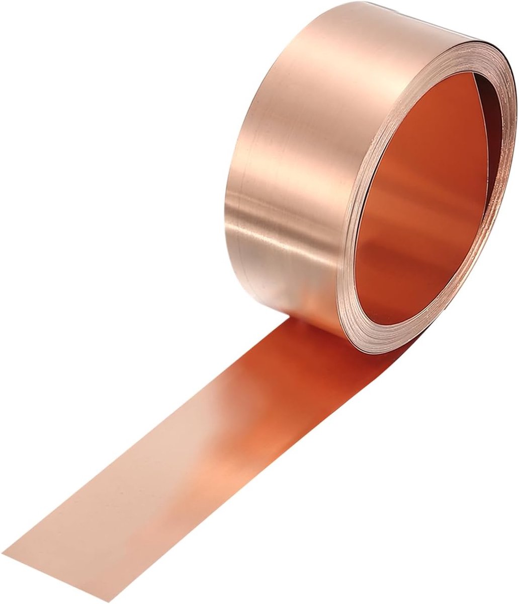 Koperfolie, 2500 mm x 20 mm x 0,08 mm, 1" x 8,2 ft 38 gauge 99,9% pure koperen flashing strip metalen folie plaat voor elektriciteit, doe-het-zelf projecten (meerdere maten)