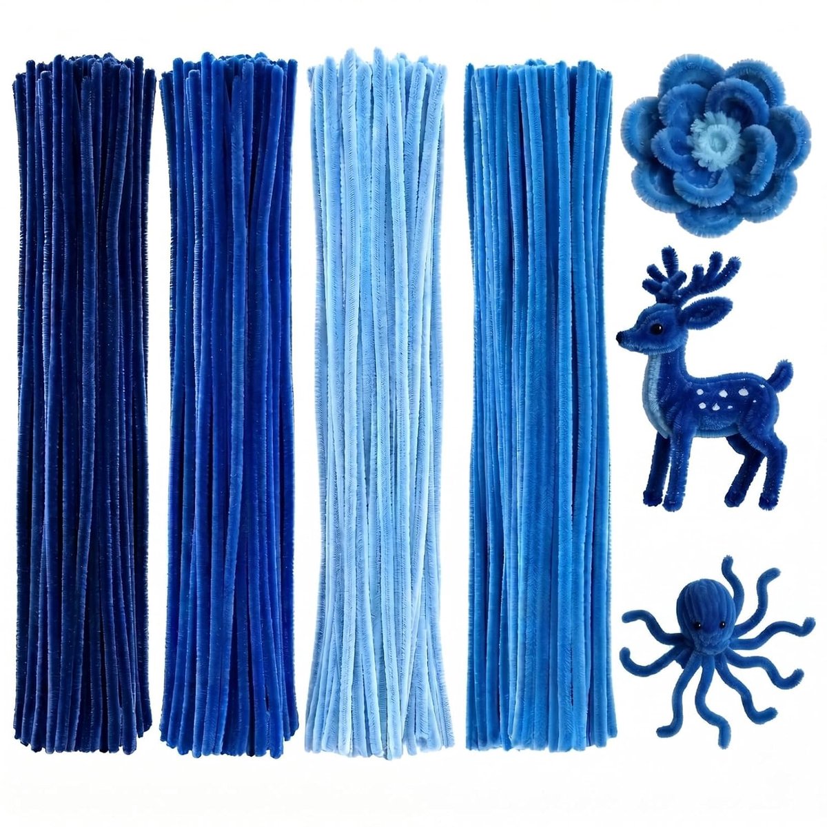 400 stuks pijpenreinigers, 4 verschillende blauwe pijpenreinigers, bloemenset, 30 cm, pijpenreiniger, pijpenreiniger voor kunsthandwerk, decoraties, creatieve geschenken