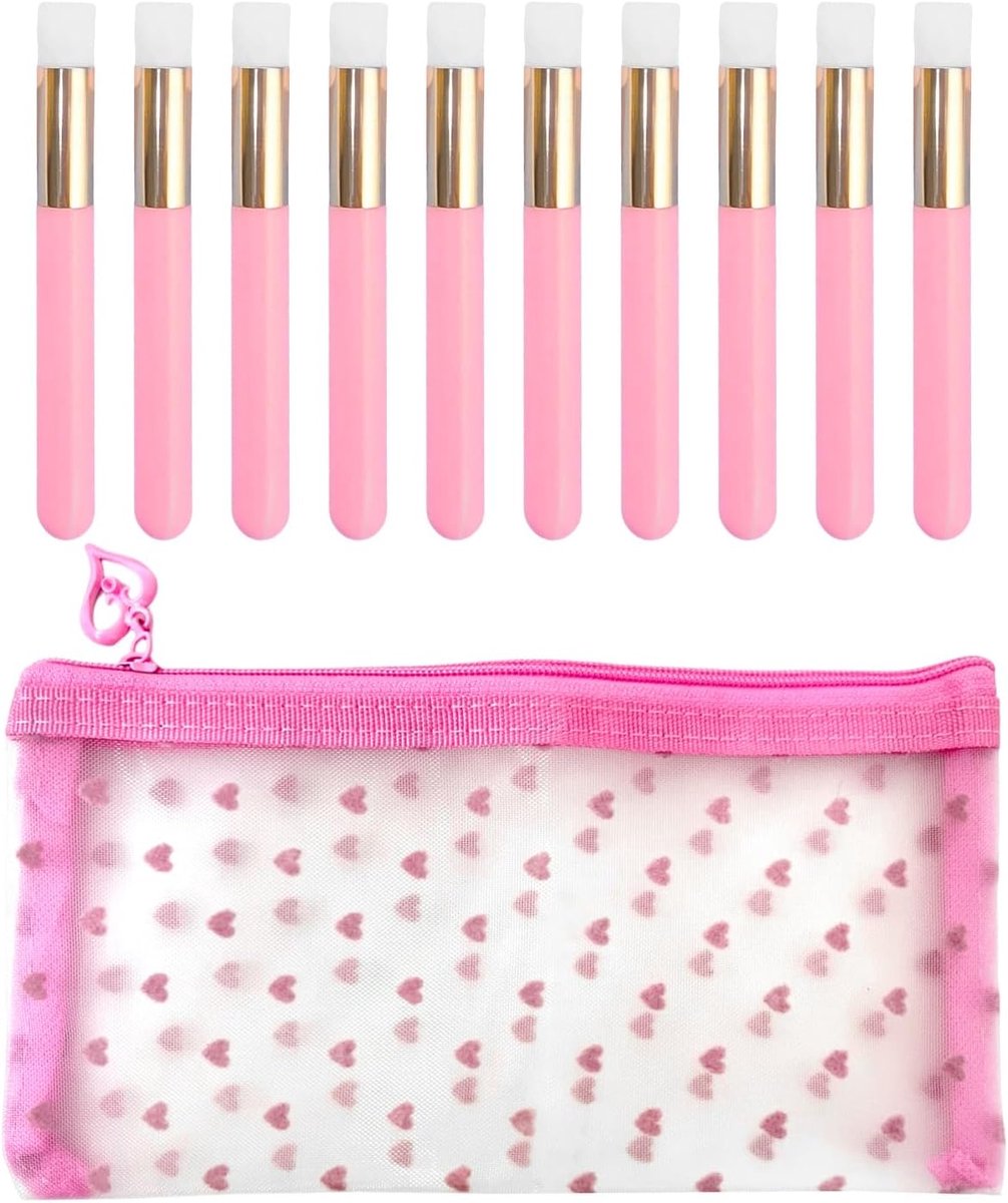 10 Stukken Roze Multifunctionele Borstels, 1 Stuk Roze Kosmetische Zak, De Openlucht Zak Van De Reisopslag, De Zak Van Het Hoteltoiletry, Transparante Netwerkzak, Gezichtswasmiddel.