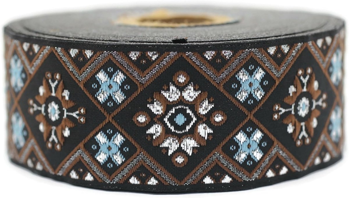 Jacquard lint, geweven, lichtblauw en zilver, metallic, oosterse glans, 10 m x 35 mm, rol borduurband voor naaien, decoratie 35975-V6
