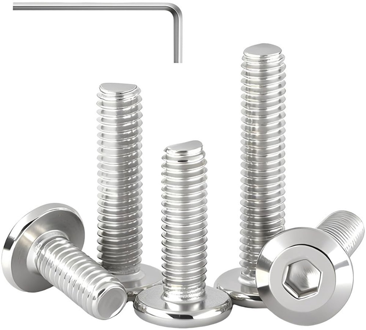 5 Stuks Platte Kop Zeskant Inbus Schroeven Bouten - M8 x 20mm Roestvrij Staal A2 V2A Meubel Bout Vol Draad Machine Schroeven met Inbussleutel