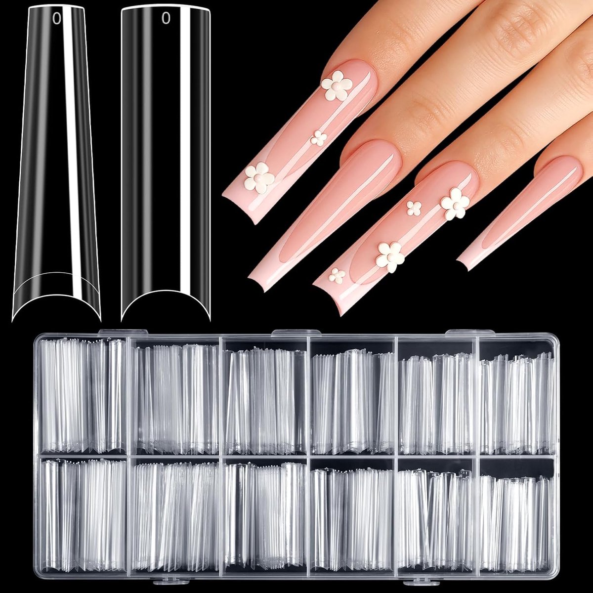 240 stuks XXXL nageltips, extra lang, 2 stijlen, heldere valse nagels, nagelverlenging, tips voor gelnagels, acryl kunstnageltips voor nagelstudio's, doe-het-zelf