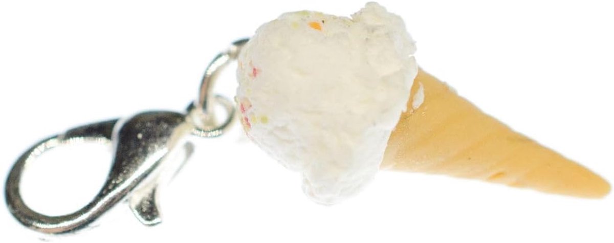 EIS Stracciatella vrucht vanille-ijs bedeltje koeis ijswafel wit - handgemaakte modesieraden I kettinghanger verzilverd - bedelarmband - hanger voor armband, 20 mm, Metaal, Geen edelsteen
