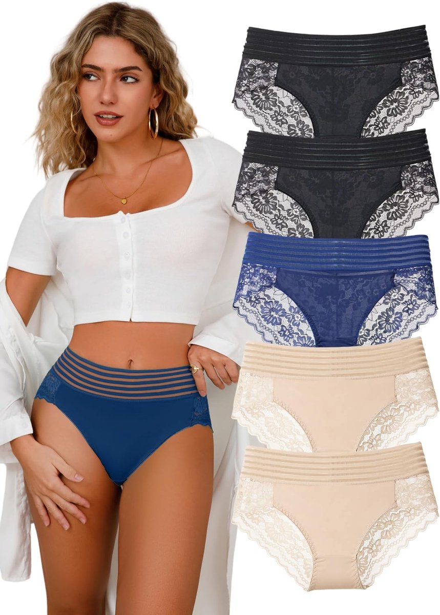 Lazen Slips met Hoge Taille Onderbroeken Naadloos en Ademend voor Vrouwen Slip met Elastische Tailleband S-4XL Meerpack