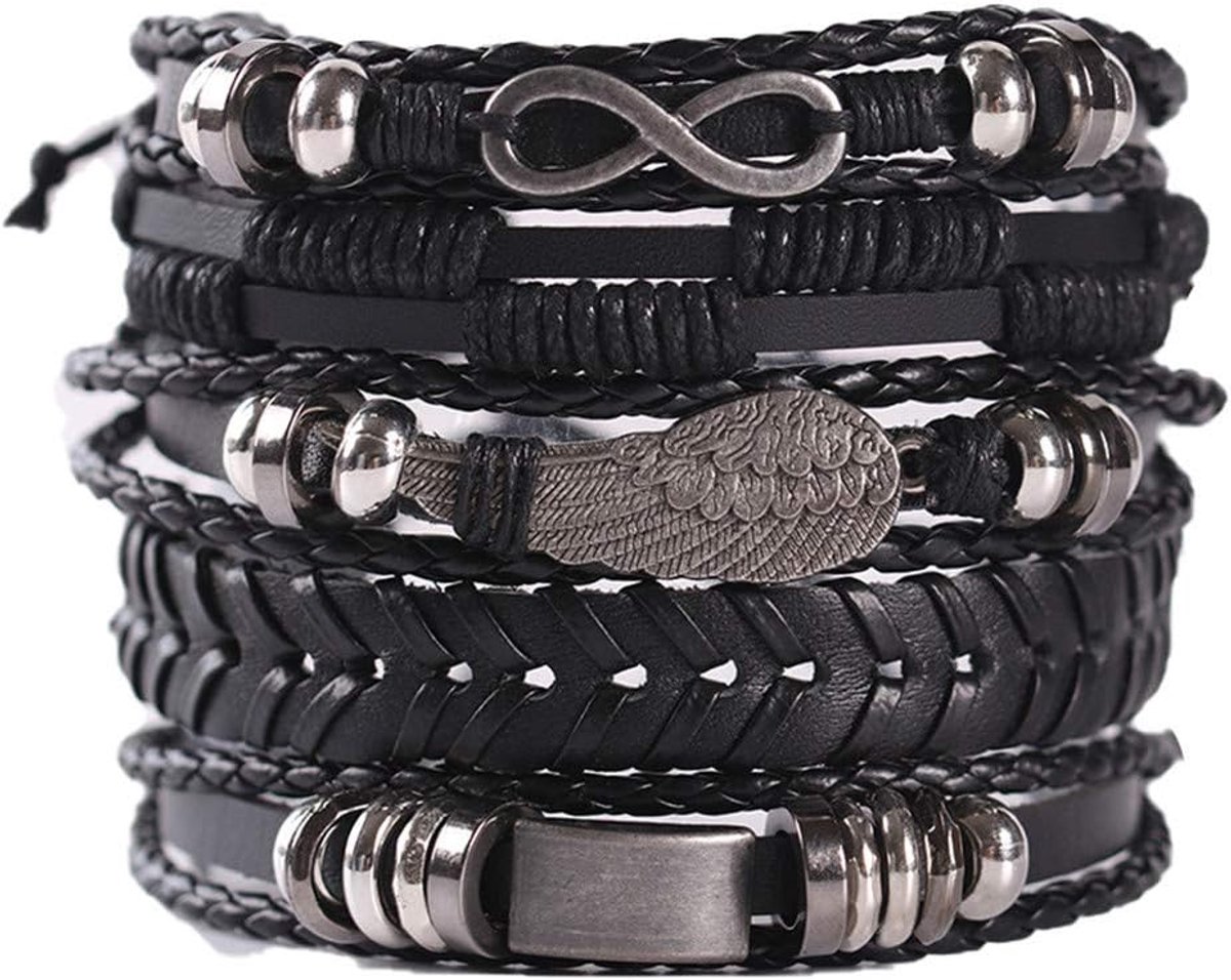 5PCS Braided Leather Bracelets