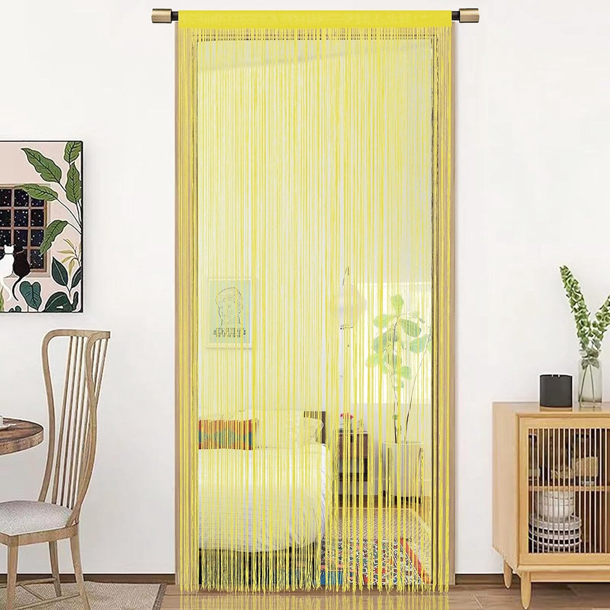 String Deurgordijn Venster Decoratie Kamer Verdeler Decoratie Enkel Gordijn voor Vensters,90x200cm,Mellow Yellow