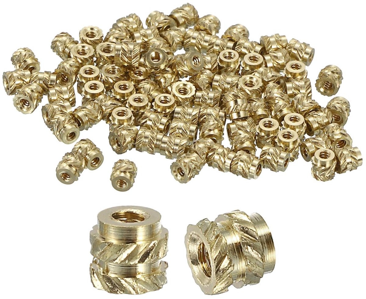 Moeren met sleufinvoer, 100 stuks M1 x 1,8 mm L x 2 mm Od 3D-print messing moeren met schroefdraad vrouwelijke moeren voor het invoegen thermovaste messing inzetstukken