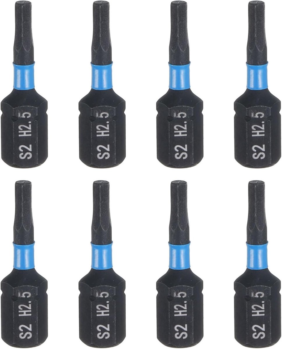 8 stuks H2,5 zeskantige schroevendraaierbit 1/4 inch zeskantschacht 25 mm / 1 inch lengte magnetische zeskantkop bits S2 staal schroevendraaierbit industrie elektrische schroevendraaier