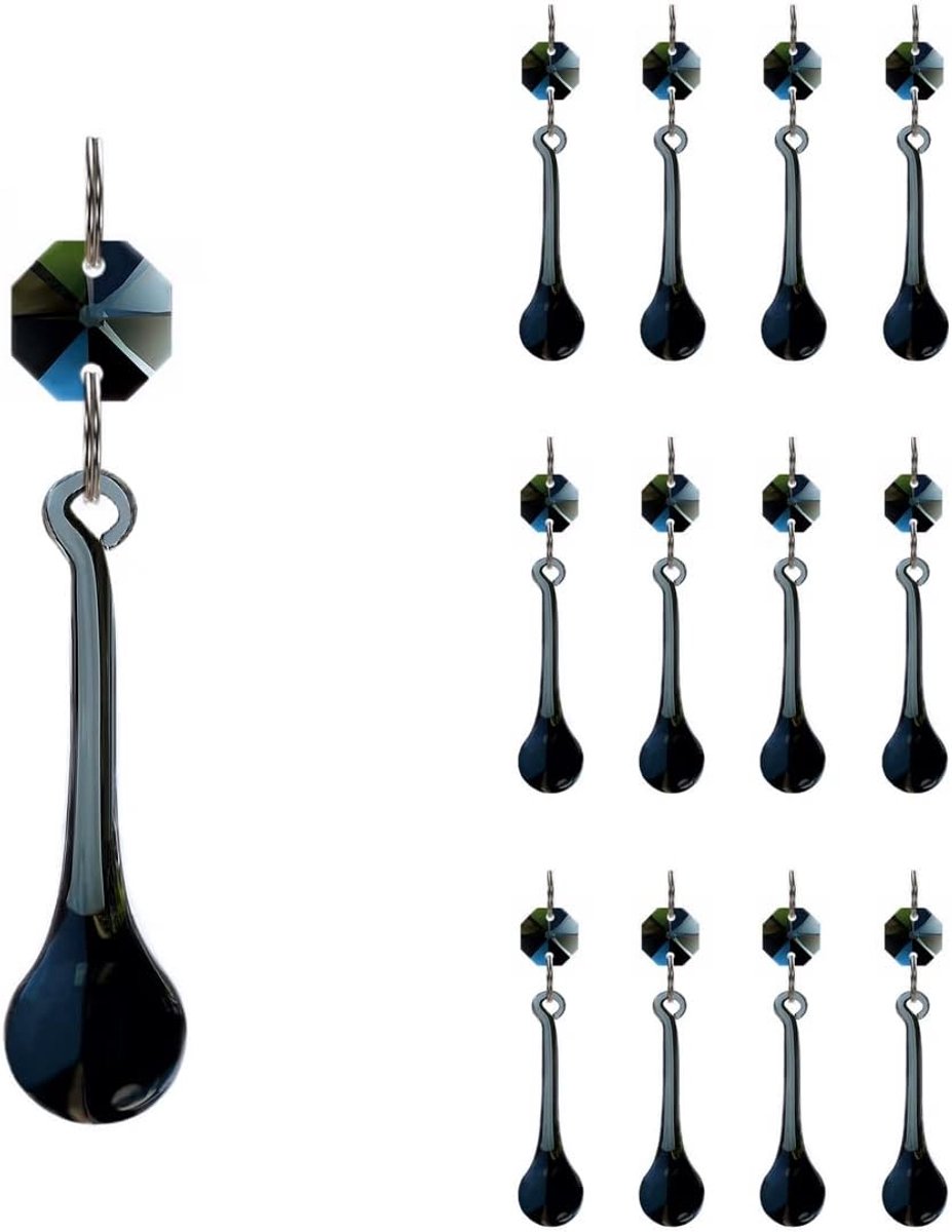 12 stuks regendruppel kristallen kroonluchter prisma-onderdelen, 53 mm hangende kristallen kralen voor kroonluchters, woondecoratie (transparant zwart)