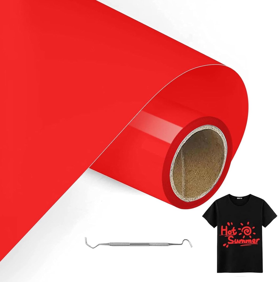Rood Opstrijkbare Vinylrol Voor Stoffen, 30.5cm x 300cm Iron On Heat Transfer Vinyl met Wiedgereedschap, Warmteoverdracht Vinyl, Opstrijkbare Flex Voor Stoffen, T-Shirts (Rood)